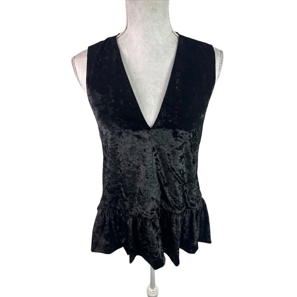 Endless Rose Women's S Sleeveless Crushed Velvet Peplum Blouse‎ Black NWT
